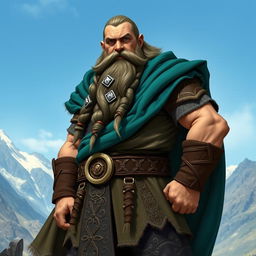 A majestic dwarf standing confidently while wearing a flowing cape that billows dramatically behind him