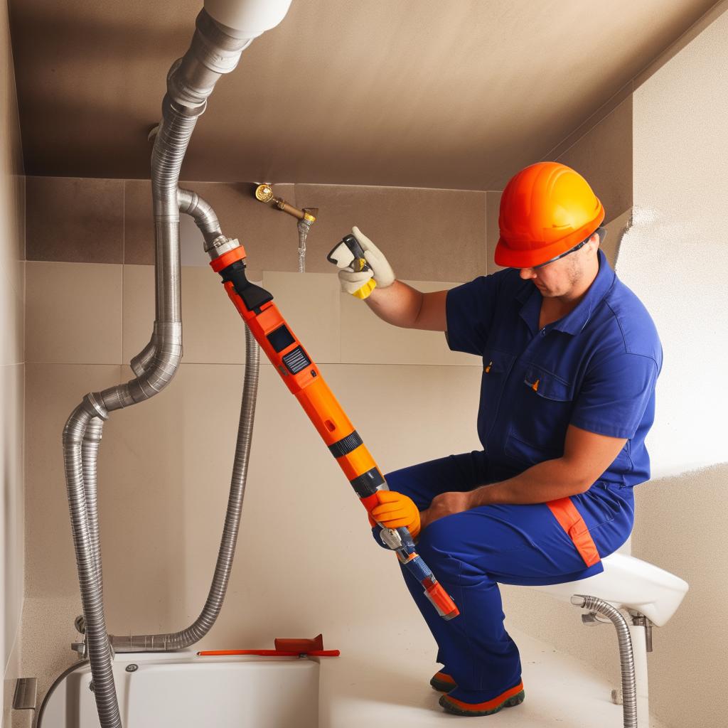 Plumber fixing a broken pipe in a bathroom