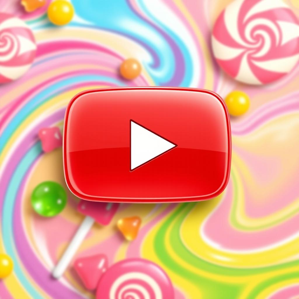 A vibrant and colorful YouTube logo designed with a candy theme