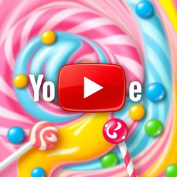 A vibrant and colorful YouTube logo designed with a candy theme
