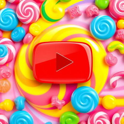 A vibrant and colorful YouTube logo designed with a candy theme