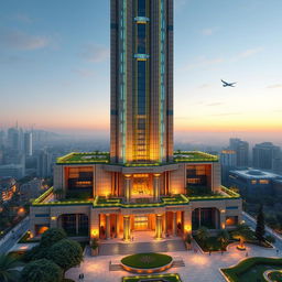 A futuristic skyscraper inspired by the Achaemenid architecture of the Apadana Palace, standing 100 meters tall