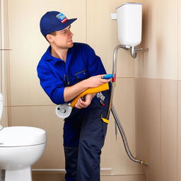 Plumber fixing a broken pipe in a bathroom