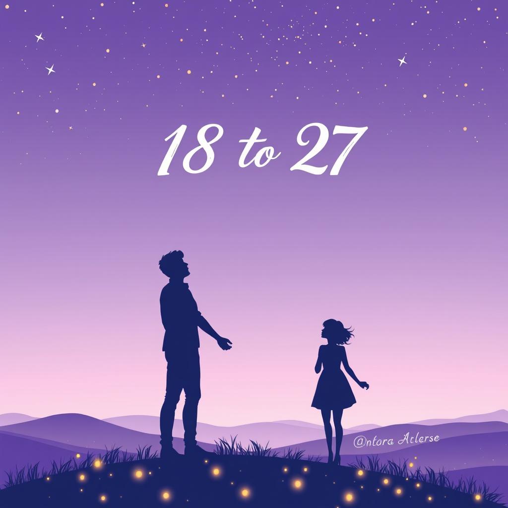 A romantic and dreamy illustration featuring a gradient background of light purple and soft pink, and light blue that resembles a twilight sky filled with stars