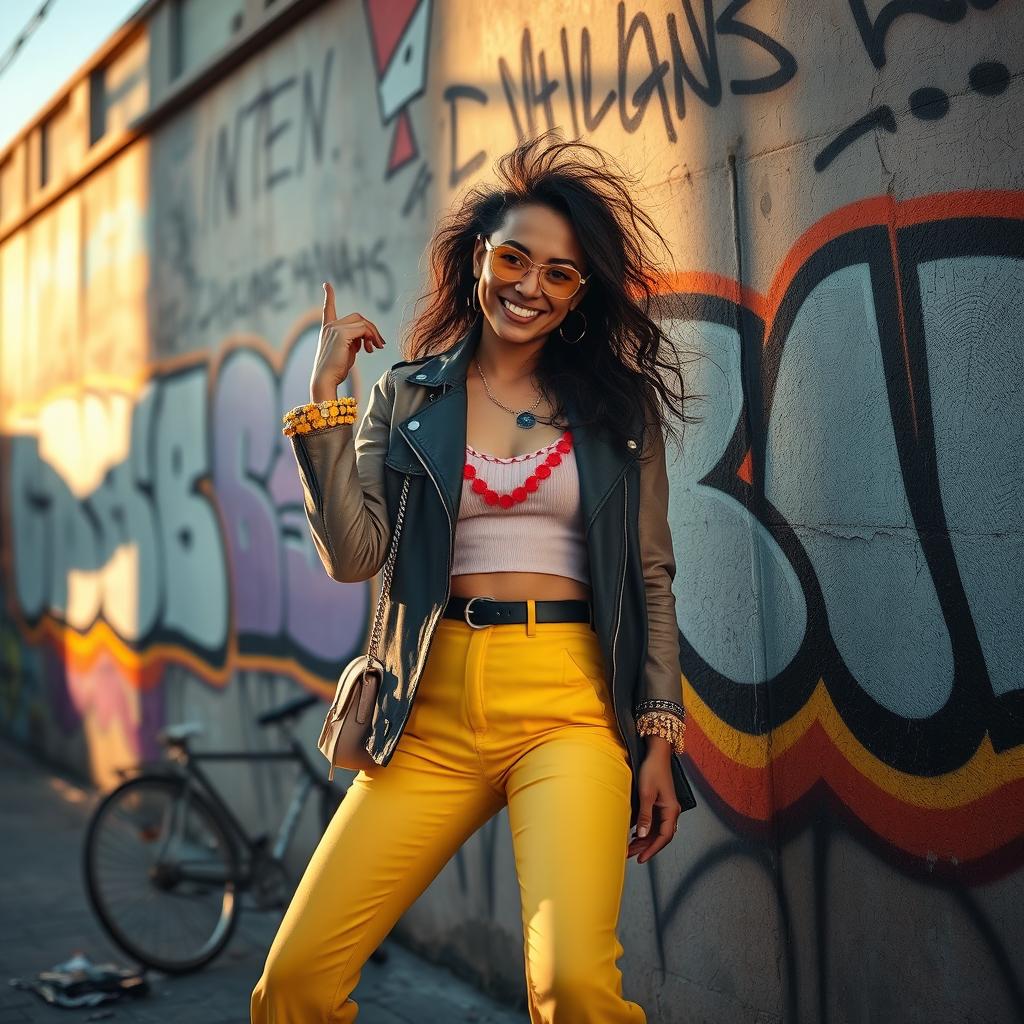 A dynamic and engaging photo shoot capturing a stylish model in an urban setting
