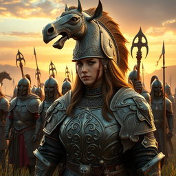 A majestic scene featuring a French guild leader adorned in ornate armor, complete with intricate detailing and a regal look