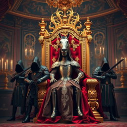 A majestic royal throne in vibrant French colors, featuring intricate gold details and lush fabrics