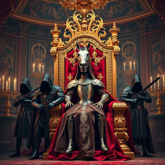 A majestic royal throne in vibrant French colors, featuring intricate gold details and lush fabrics