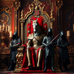 A majestic royal throne in vibrant French colors, featuring intricate gold details and lush fabrics