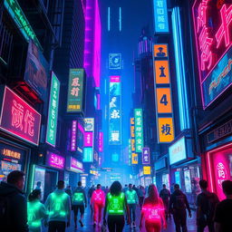 A futuristic cyberpunk scene featuring glowing neon elements in dark surroundings