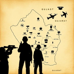 An artistic representation of a Gujarat map depicting the theme of espionage
