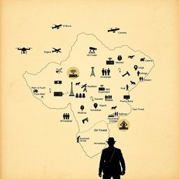 An artistic representation of a Gujarat map depicting the theme of espionage