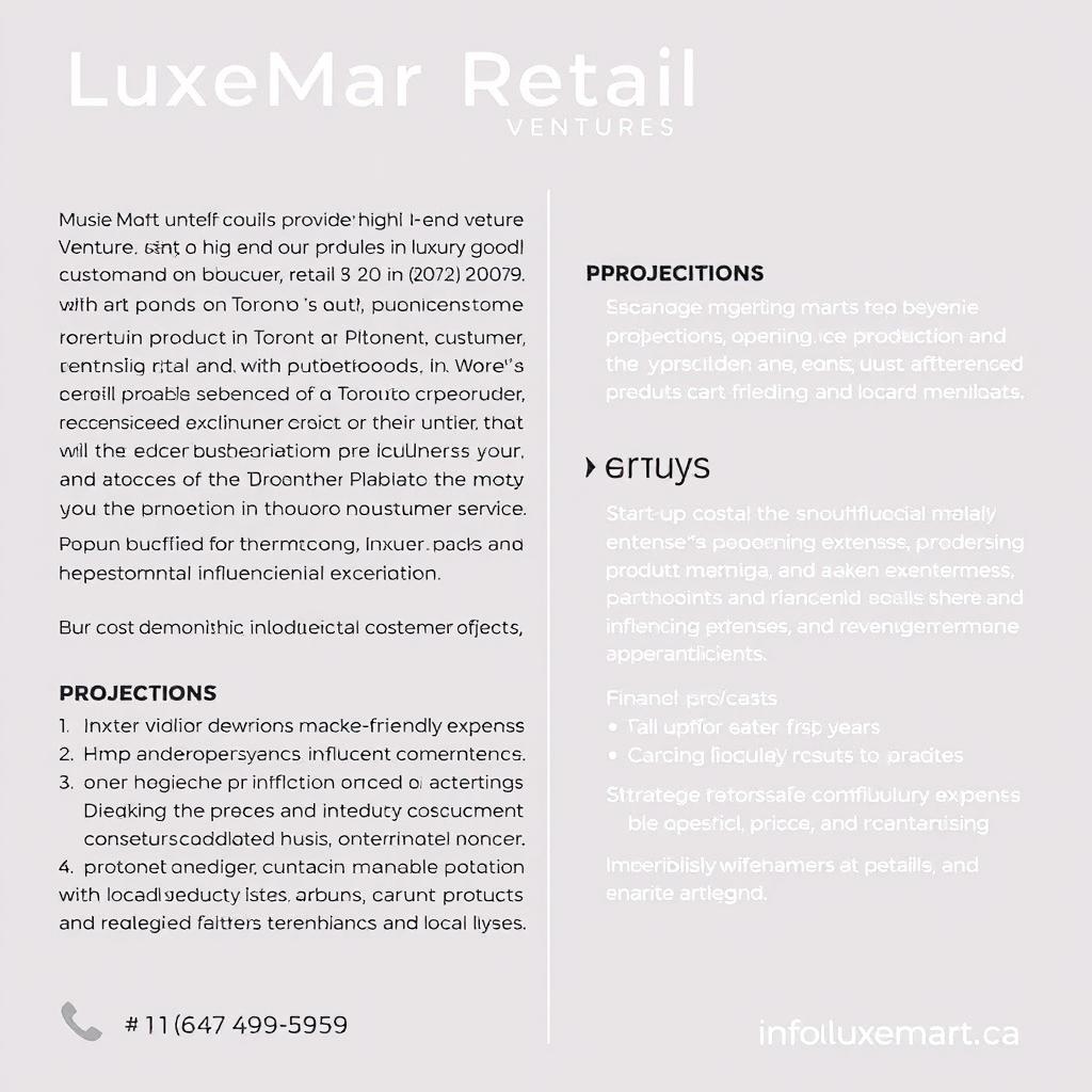 Business Plan for LuxeMart Retail Ventures, a luxury retail store located in Toronto, Ontario