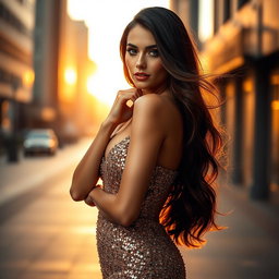 A stunning fashion model posing confidently in a high-fashion photo shoot