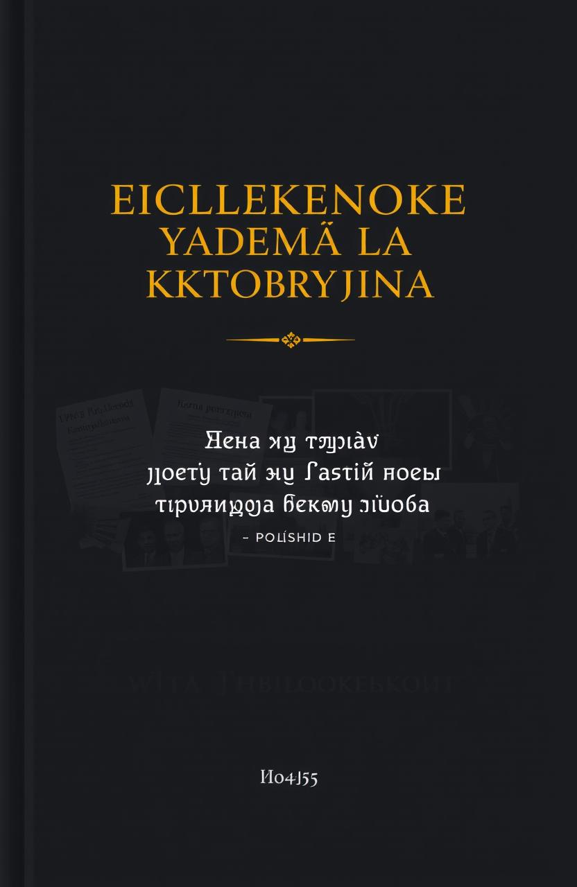 Book cover design with a dark and somber theme, incorporating elements of historical significance related to Polish and Ukrainian contexts