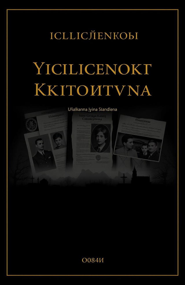 Book cover design with a dark and somber theme, incorporating elements of historical significance related to Polish and Ukrainian contexts