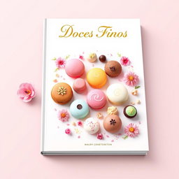 A beautifully designed eBook cover featuring an array of exquisite gourmet sweets such as delicate macarons, elegant truffles, and colorful bonbons