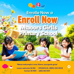 A vibrant and inviting poster for Mahoor Girls' Primary School enrollment advertisement