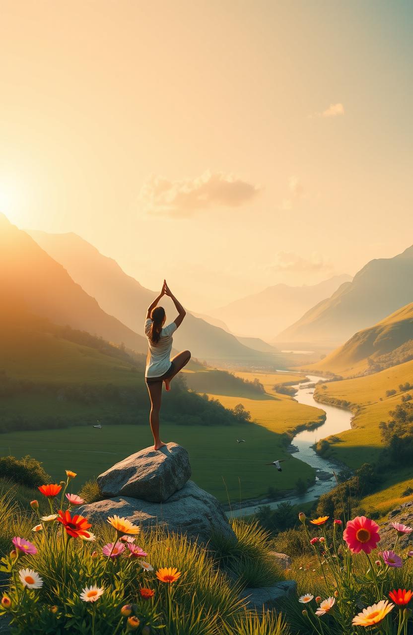 A serene and tranquil scene depicting the concept of living with purpose and mindfulness