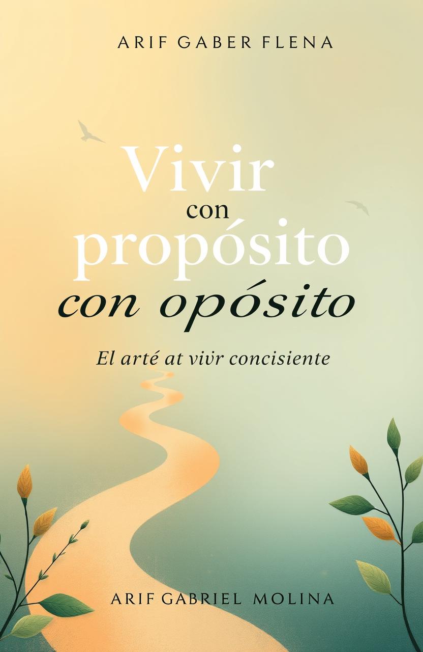 An impressive book cover design for 'Vivir con propósito: El arte de vivir consciente' by Arif Gabriel Molina, featuring a harmonious blend of soft pastel colors reminiscent of Impressionist paintings