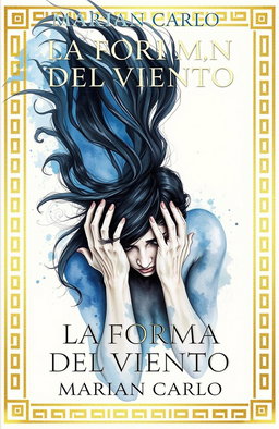 Book cover for 'La Forma del Viento' by Marián Carlo featuring elegant golden Greek-style borders