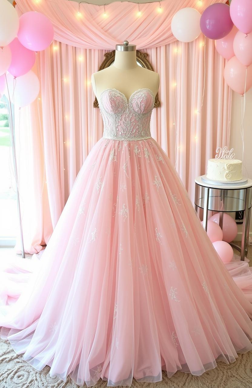 A beautiful Sweet Sixteen dress, featuring an elegant design with a sweetheart neckline and flowing layers of tulle