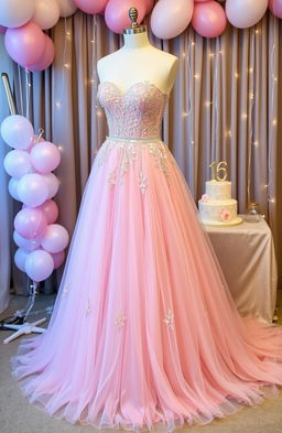 A beautiful Sweet Sixteen dress, featuring an elegant design with a sweetheart neckline and flowing layers of tulle
