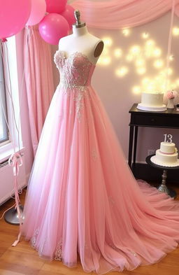 A beautiful Sweet Sixteen dress, featuring an elegant design with a sweetheart neckline and flowing layers of tulle