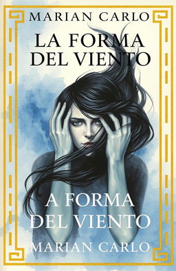 The cover of 'La Forma del Viento' by Marián Carlo features a woman in the center, depicted in watercolor with blue, gray, and black tones, conveying a sense of suffering