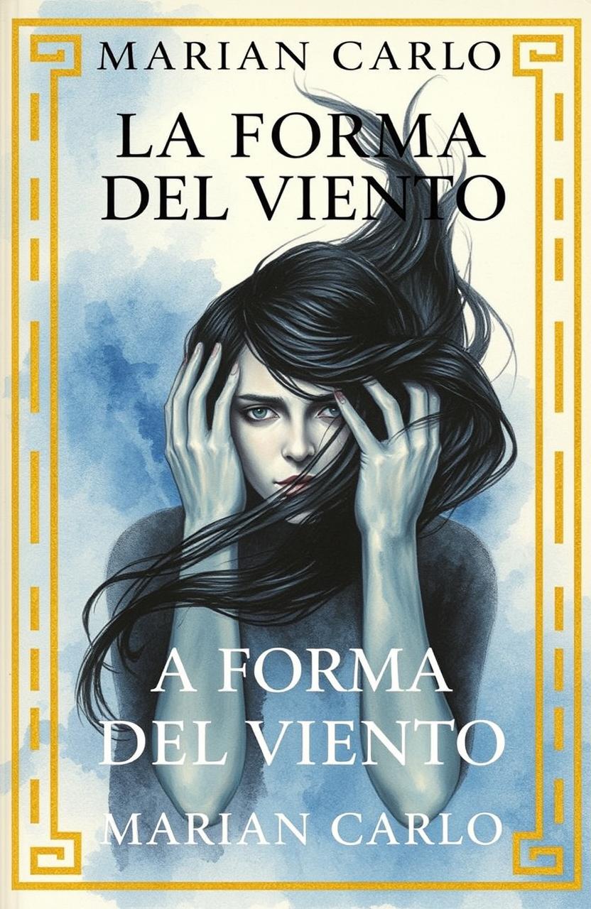 The cover of 'La Forma del Viento' by Marián Carlo features a woman in the center, depicted in watercolor with blue, gray, and black tones, conveying a sense of suffering
