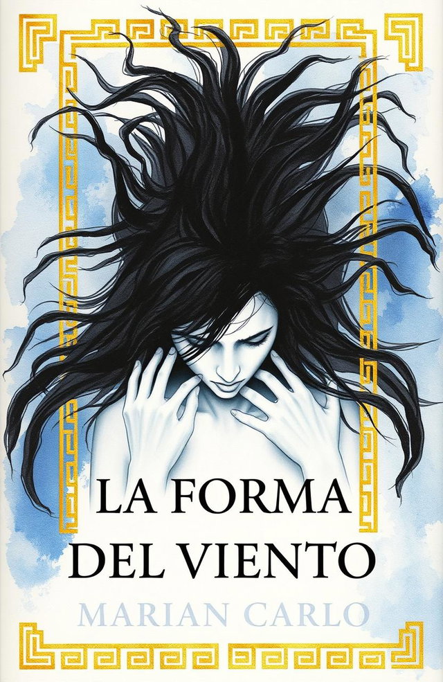 The cover of 'La Forma del Viento' by Marián Carlo features a woman in the center, depicted in watercolor with blue, gray, and black tones, conveying a sense of suffering
