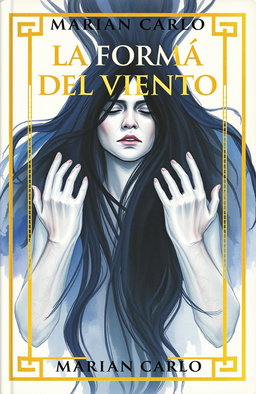 The cover of 'La Forma del Viento' by Marián Carlo features a woman in the center, depicted in watercolor with blue, gray, and black tones, conveying a sense of suffering