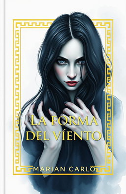 A book cover design for 'La Forma del Viento' by Marián Carlo, featuring elegant golden Greek-style borders around the edges