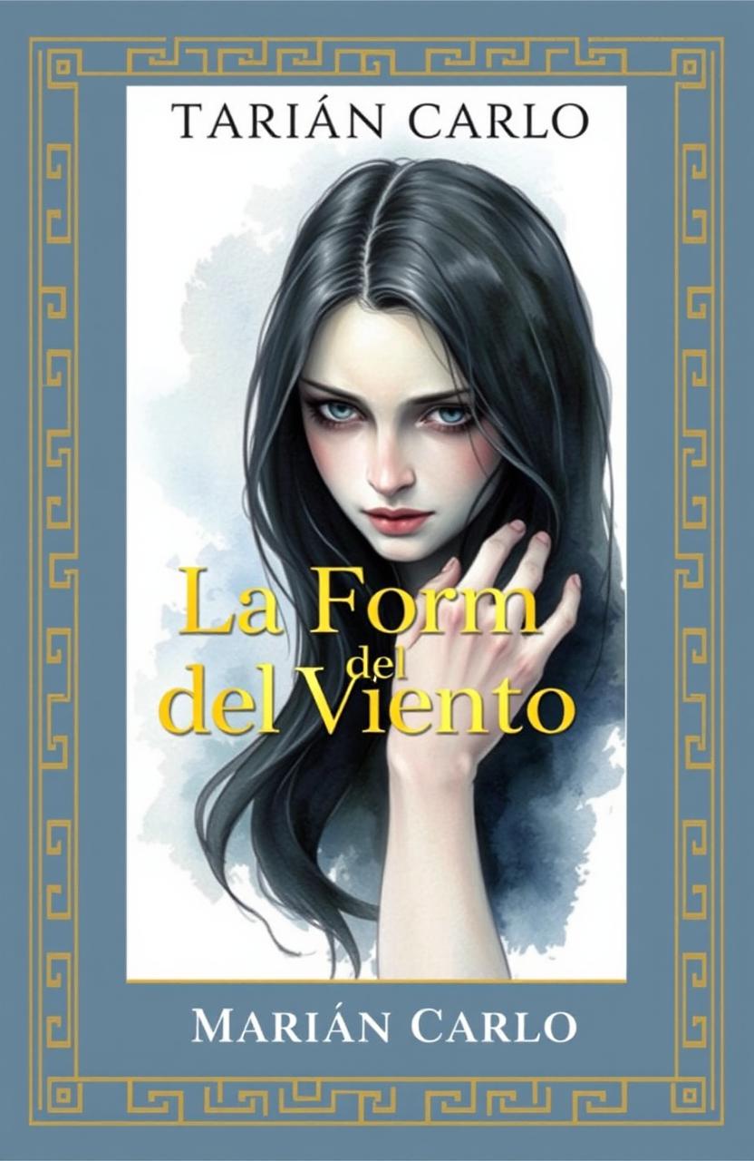 A book cover design for 'La Forma del Viento' by Marián Carlo, featuring elegant golden Greek-style borders around the edges
