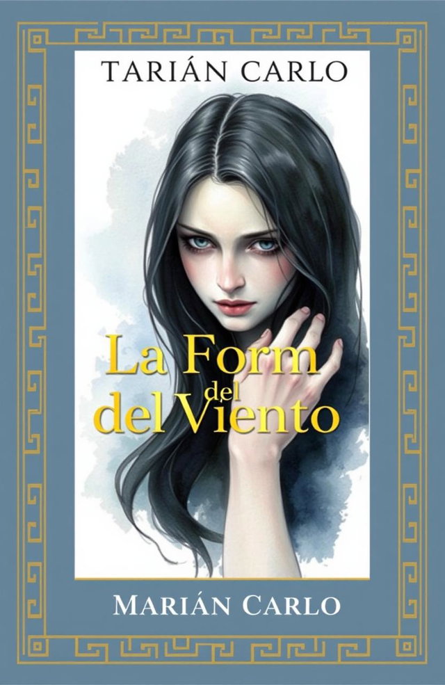 A book cover design for 'La Forma del Viento' by Marián Carlo, featuring elegant golden Greek-style borders around the edges