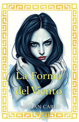A book cover design for 'La Forma del Viento' by Marián Carlo, featuring elegant golden Greek-style borders around the edges