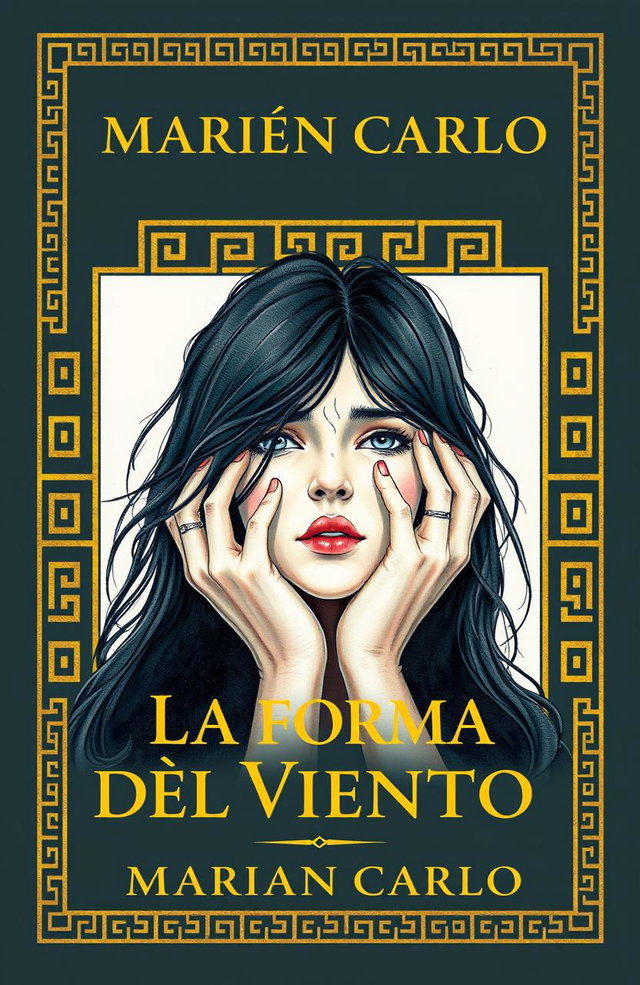 A book cover design for "La Forma del Viento" by Marián Carlo, featuring elegant golden Greek-style borders