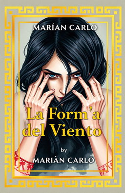 A book cover design for "La Forma del Viento" by Marián Carlo, featuring elegant golden Greek-style borders