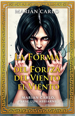 A book cover design for "La Forma del Viento" by Marián Carlo, featuring elegant golden Greek-style borders