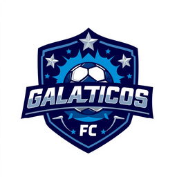 A dynamic and modern logo design for 'Galácticos FC', featuring a stylized football at the center, surrounded by stars to emphasize the 'galactic' theme