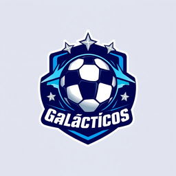 A dynamic and modern logo design for 'Galácticos FC', featuring a stylized football at the center, surrounded by stars to emphasize the 'galactic' theme
