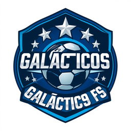 A dynamic and modern logo design for 'Galácticos FC', featuring a stylized football at the center, surrounded by stars to emphasize the 'galactic' theme