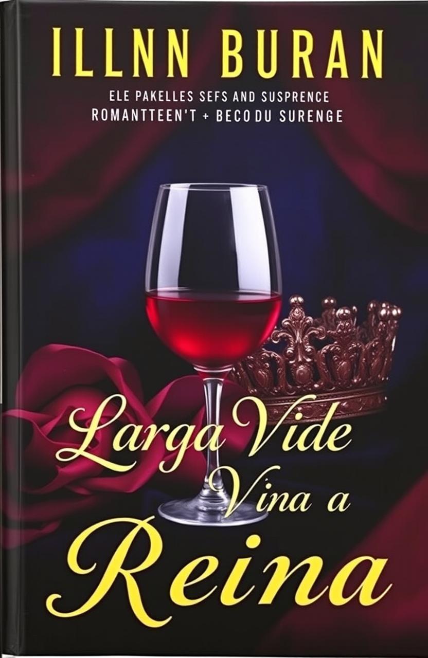 A captivating book cover for a romance and suspense novel titled 'Larga Vida a la Reina'