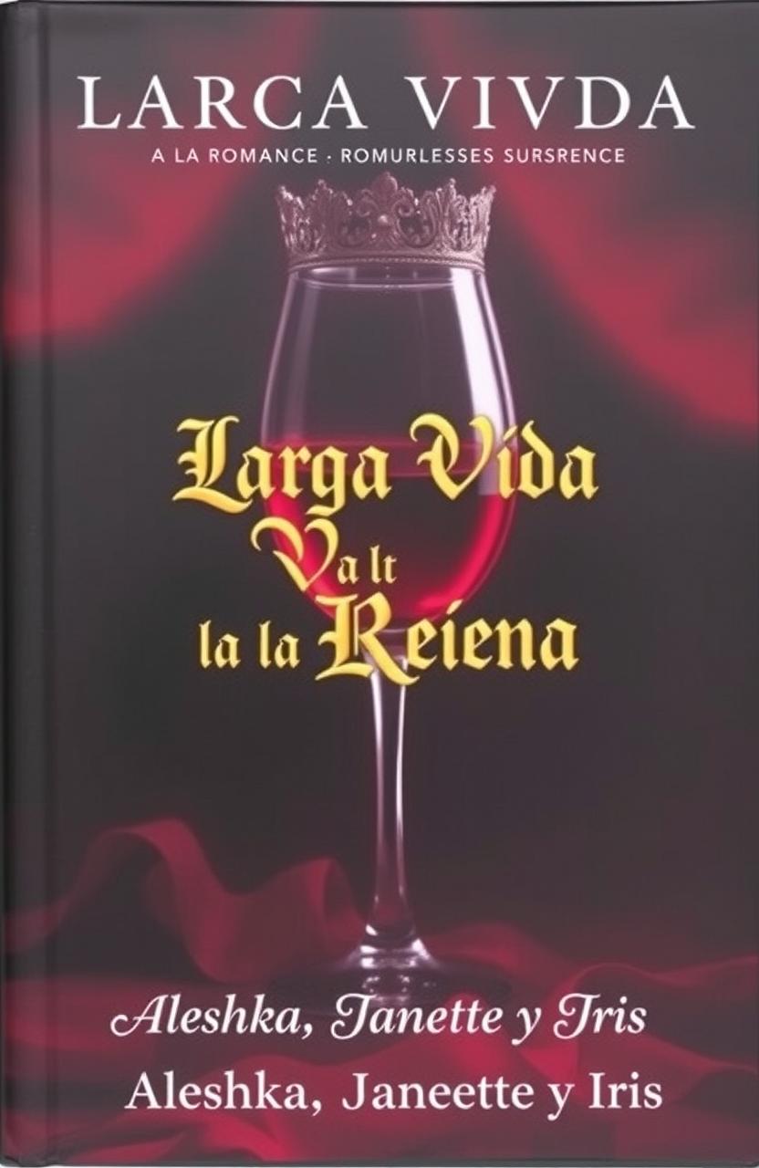 A captivating book cover for a romance and suspense novel titled 'Larga Vida a la Reina'