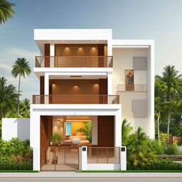 A modern house with a ground floor that includes a wash area, a servant room, ample storage, a fully-equipped kitchen, a dining area, a comfortable living room, a powder room, a welcoming guest room, and a serene pooja room.