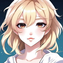 A digital art depiction of a blonde-haired anime girl with captivating brown eyes