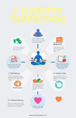A visually appealing infographic showcasing 7 habits that lead to perfection, each habit represented with an engaging icon and brief description