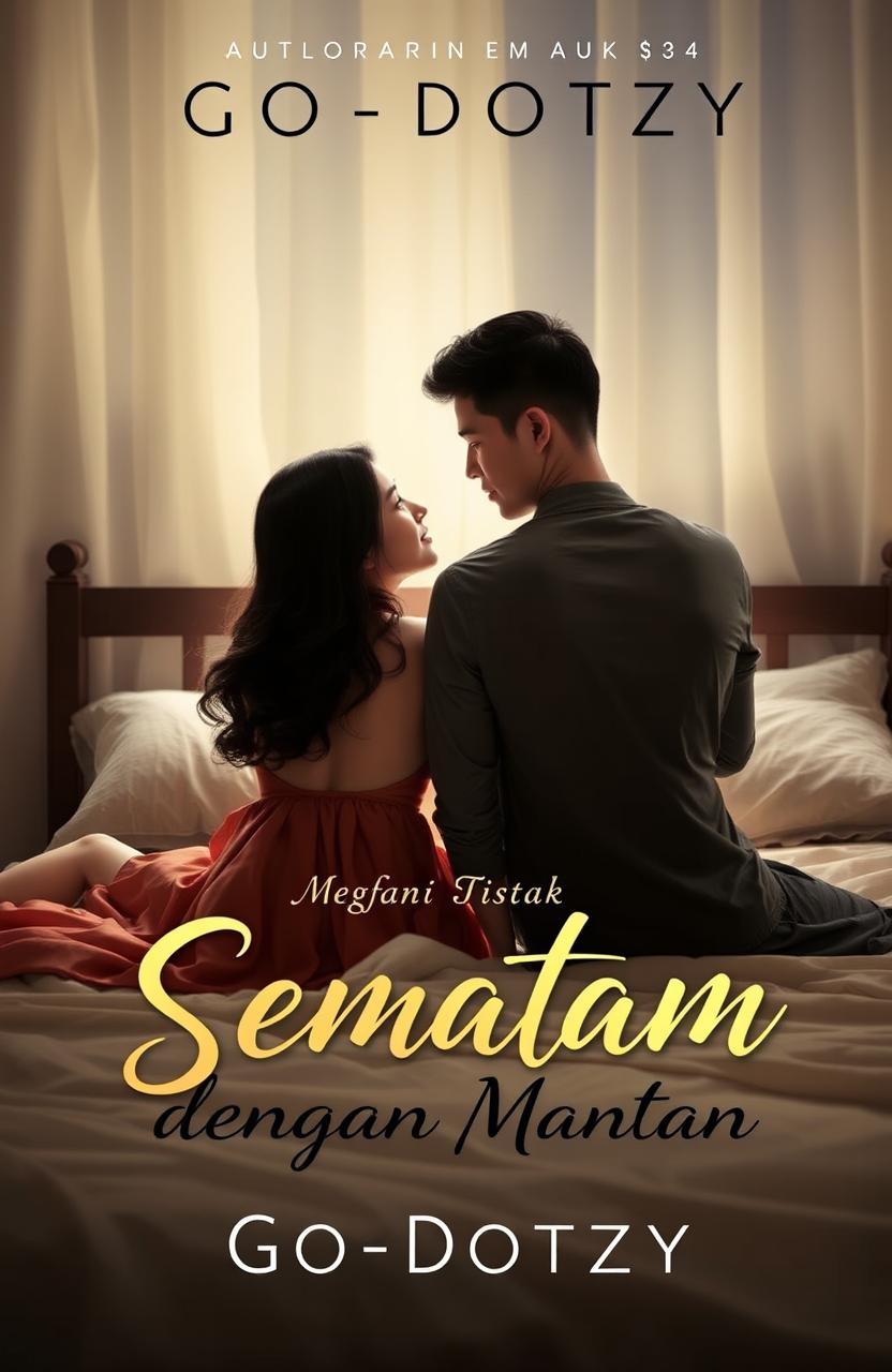 Cover design for the book 'Semalam dengan Mantan' by Go-Dotzy, featuring two people sitting on a bed, deep in conversation or gazing at each other