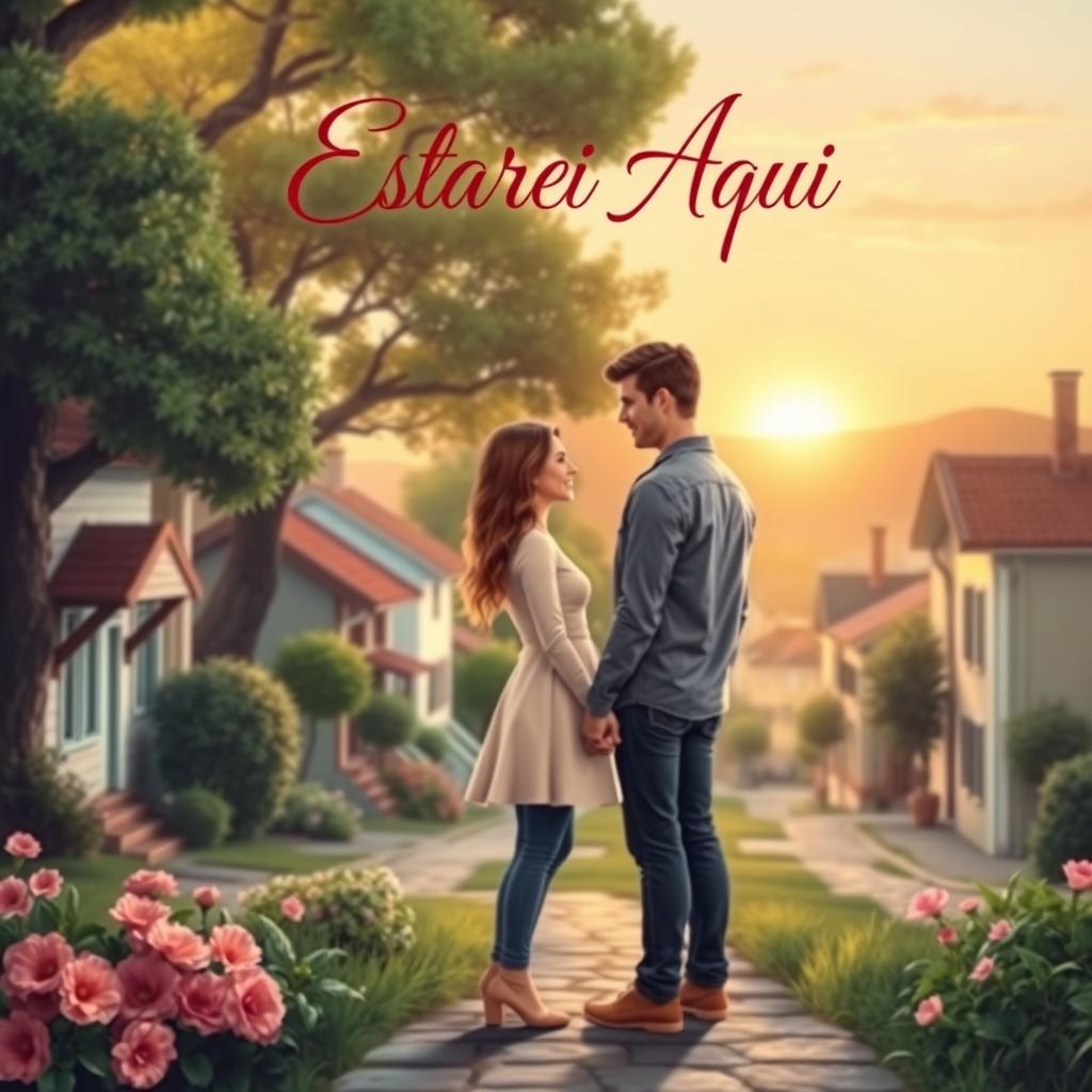 A cozy book cover design for a romance novel titled 'Estarei Aqui'