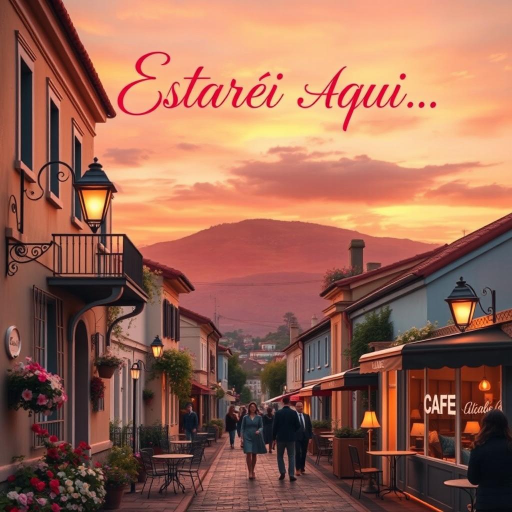A romantic book cover for a novel titled 'Estarei Aqui', set in a small town